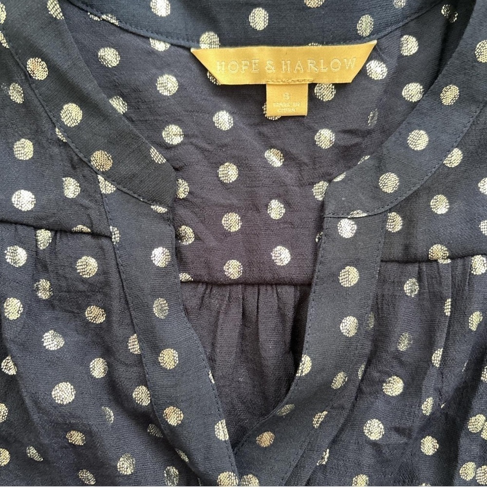 Hope & Harlow Metallic Polka Dot Tie Front Blouse Sz S Navy Y2K Retro Chic - Picture 4 of 5